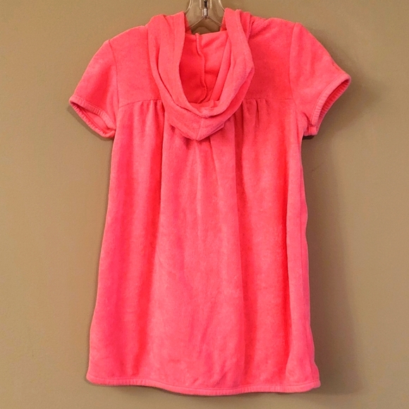 Bright pink terry hooded zip up coverup - Picture 2 of 3